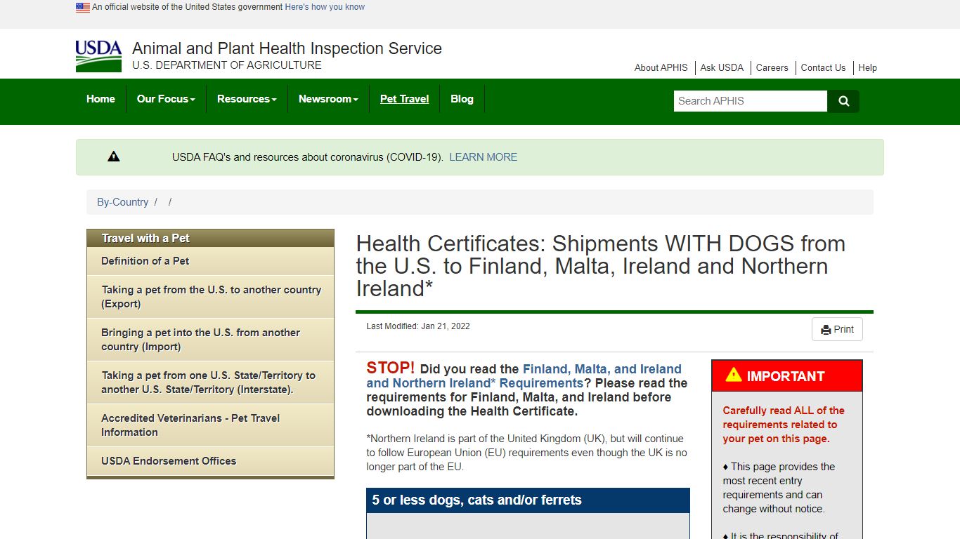 Health Certificates: Shipments WITH DOGS from the U.S. to ... - USDA